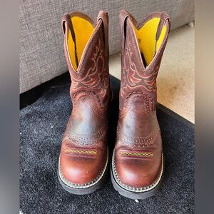 Ariat Brown Heeled Boots with Yellow Stitching